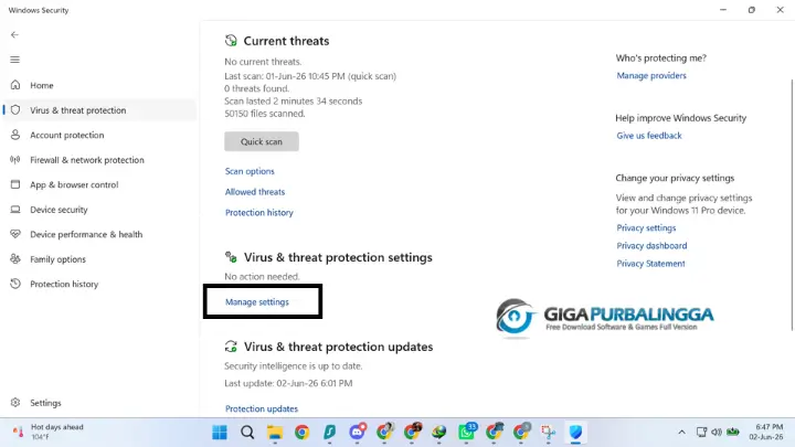 Click manage settings