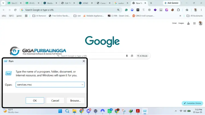 Ketik services.msc lalu tekan Enter
