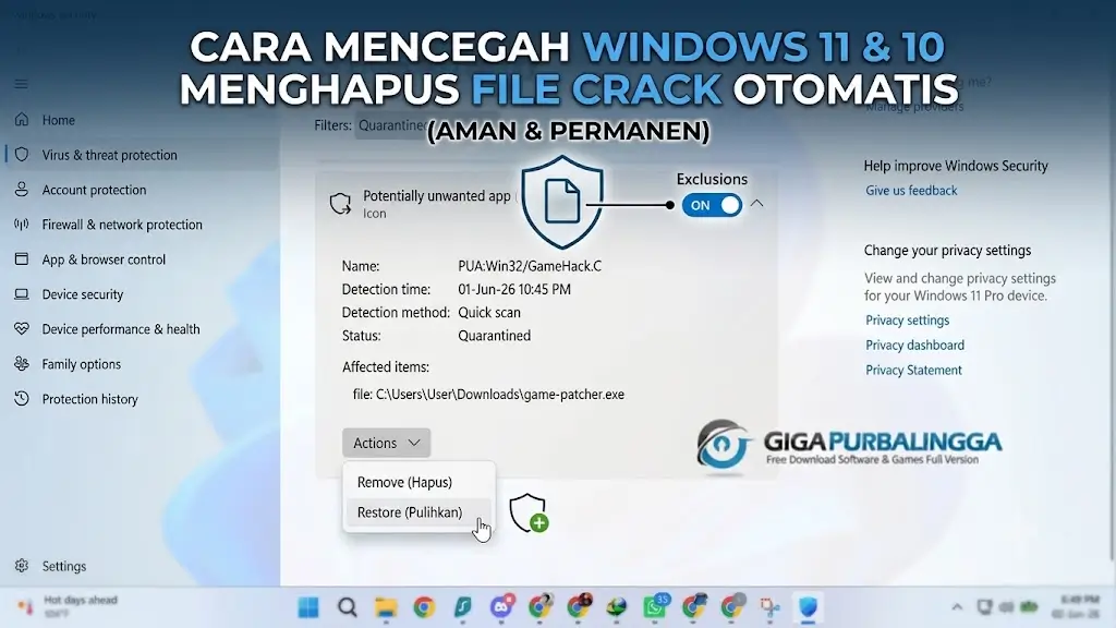 Cara mencegah Windows Defender Hapus File Crack