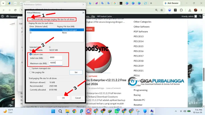 change settings for virtual memory