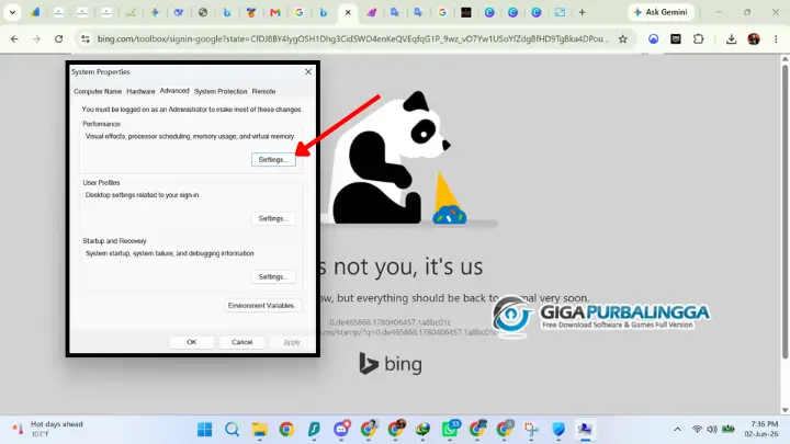 In Advance tab Open Settings